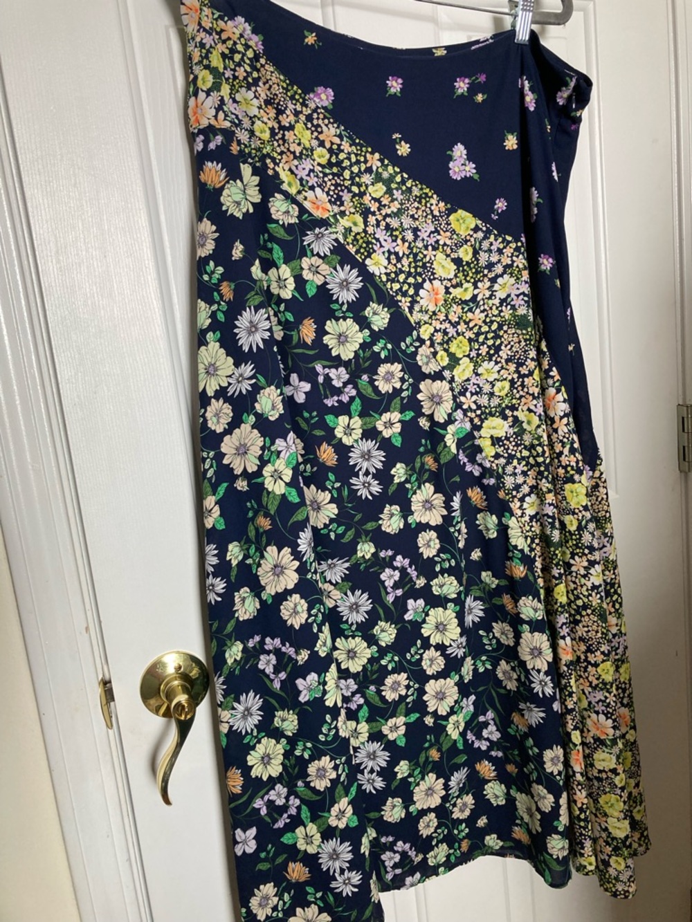 LOFT Navy Floral Midi Skirt with Pastel Blooms